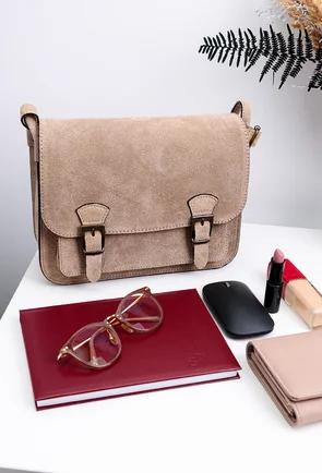 Geanta dama taupe din piele intoarsa