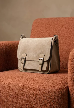 Geanta dama taupe din piele intoarsa