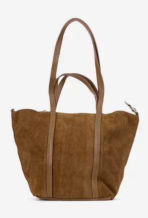 Geanta dama taupe din piele intoarsa