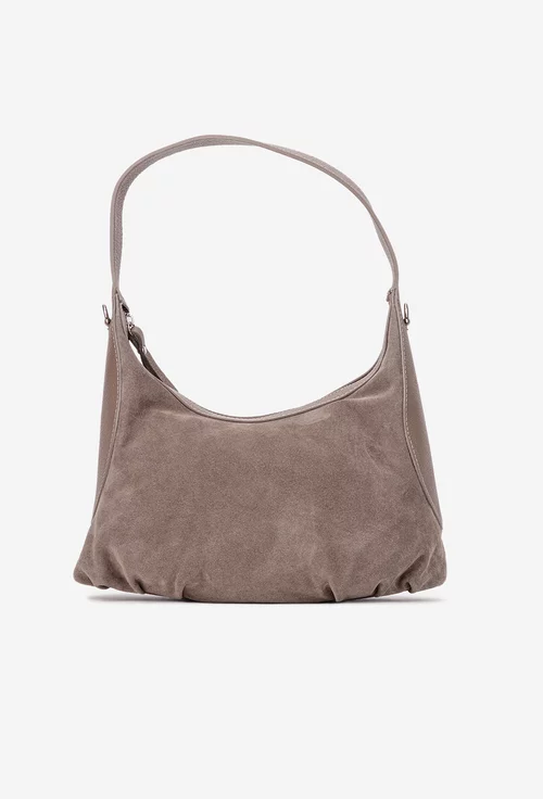 Geanta dama taupe din piele intoarsa