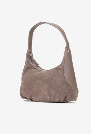 Geanta dama taupe din piele intoarsa