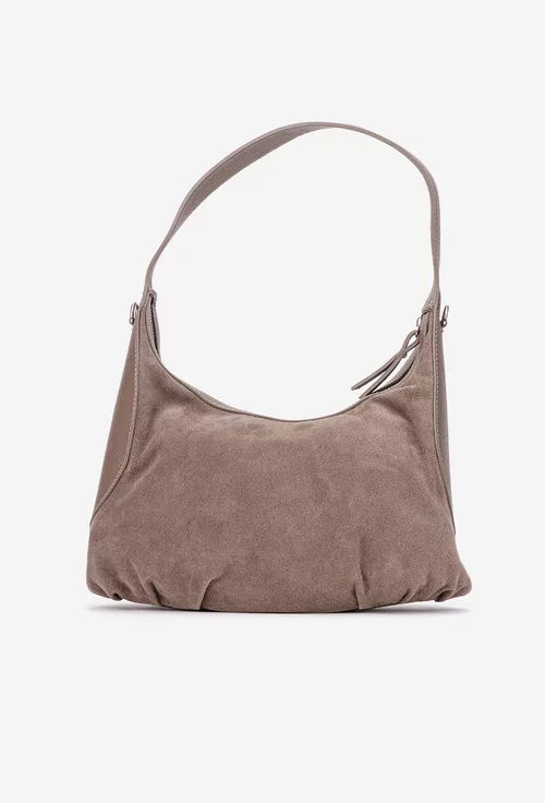 Geanta dama taupe din piele intoarsa