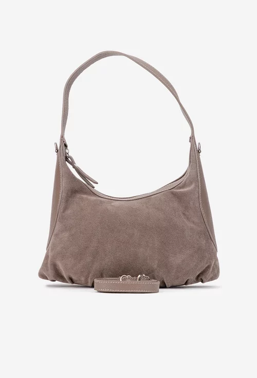 Geanta dama taupe din piele intoarsa