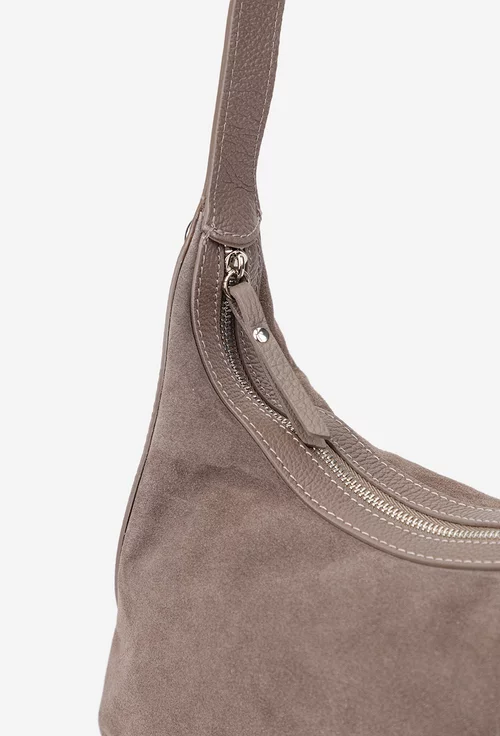 Geanta dama taupe din piele intoarsa