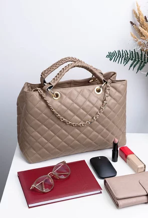 Geanta dama taupe din piele naturala Milona