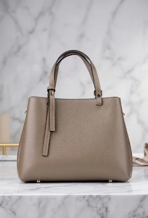 Geanta dama taupe din piele naturala texturata