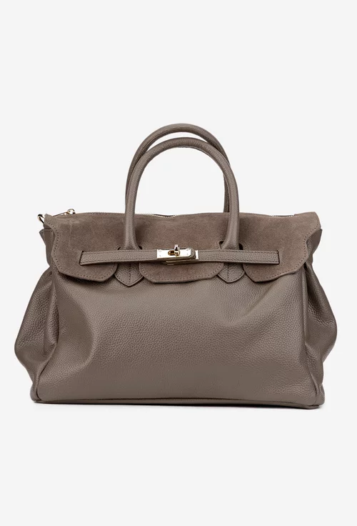 Geanta dama taupe din piele texturata