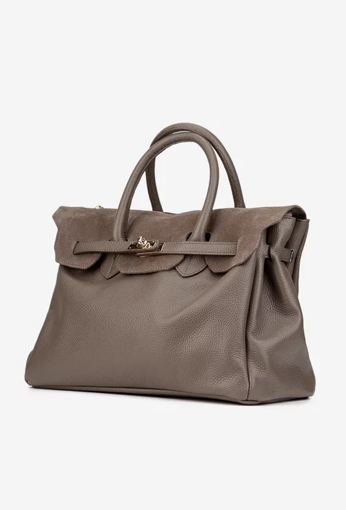 Geanta dama taupe din piele texturata