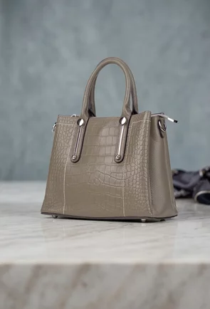 Geanta dama taupe din piele texturata