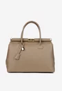 Geanta dama taupe din piele texturata cu detaliu lacat