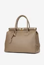 Geanta dama taupe din piele texturata cu detaliu lacat