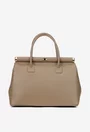Geanta dama taupe din piele texturata cu detaliu lacat