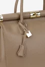 Geanta dama taupe din piele texturata cu detaliu lacat