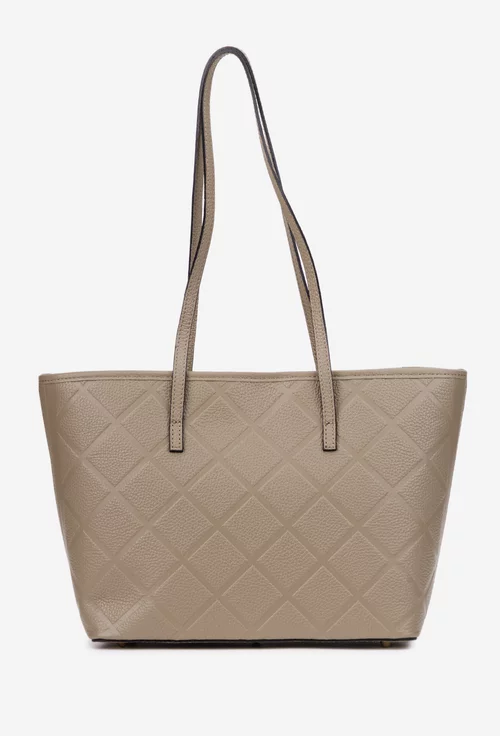 Geanta dama taupe din piele texturata cu model