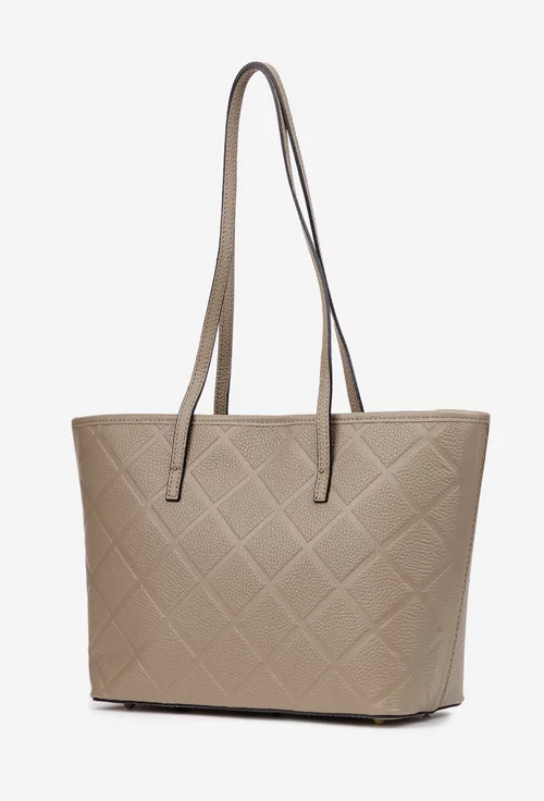 Geanta dama taupe din piele texturata cu model