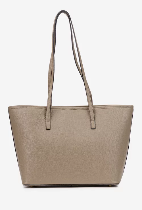 Geanta dama taupe din piele texturata cu model