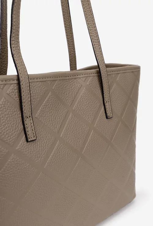 Geanta dama taupe din piele texturata cu model