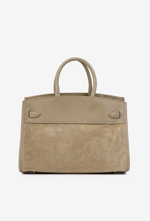 Geanta dama taupe din piele texturata si intoarsa