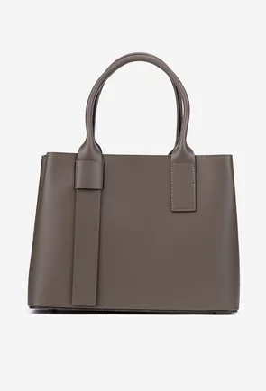 Geanta dama taupe realizata din piele naturala