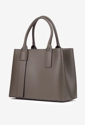 Geanta dama taupe realizata din piele naturala