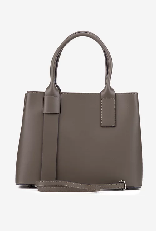 Geanta dama taupe realizata din piele naturala