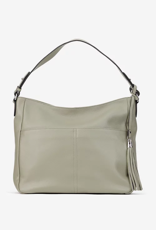 Geanta dama verde din piele naturala cu ornament ciucure