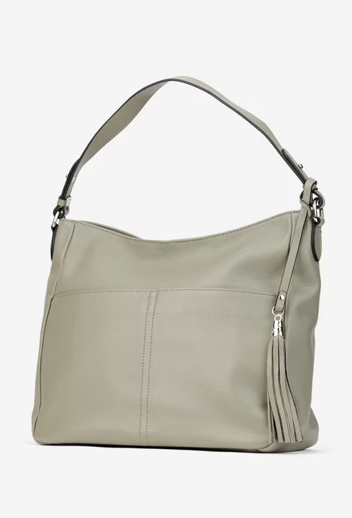 Geanta dama verde din piele naturala cu ornament ciucure