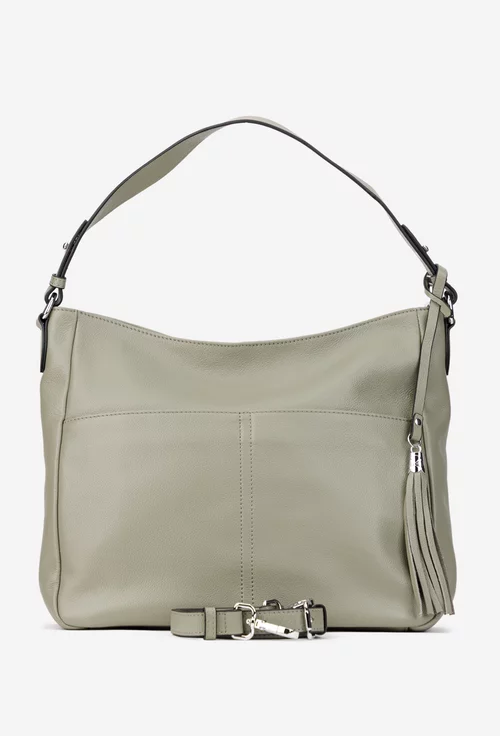 Geanta dama verde din piele naturala cu ornament ciucure