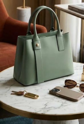 Geanta dama verde realizata din piele naturala