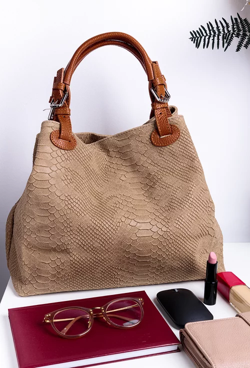 Geanta taupe din piele model croco
