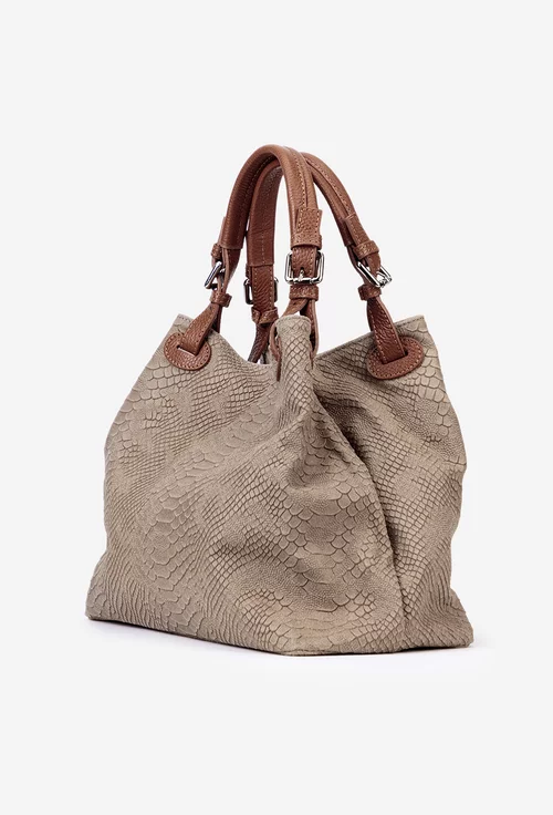 Geanta taupe din piele model croco