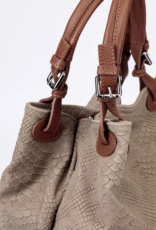 Geanta taupe din piele model croco