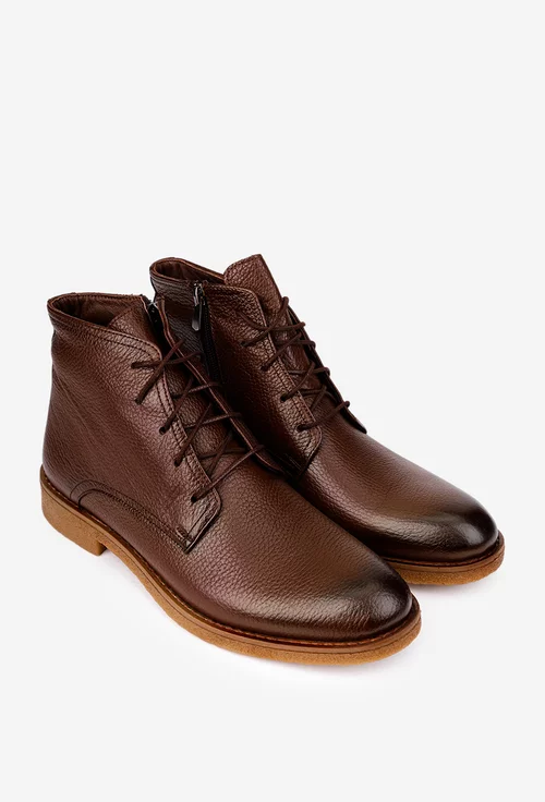 Ghete barbati confectionate din piele texturata maro