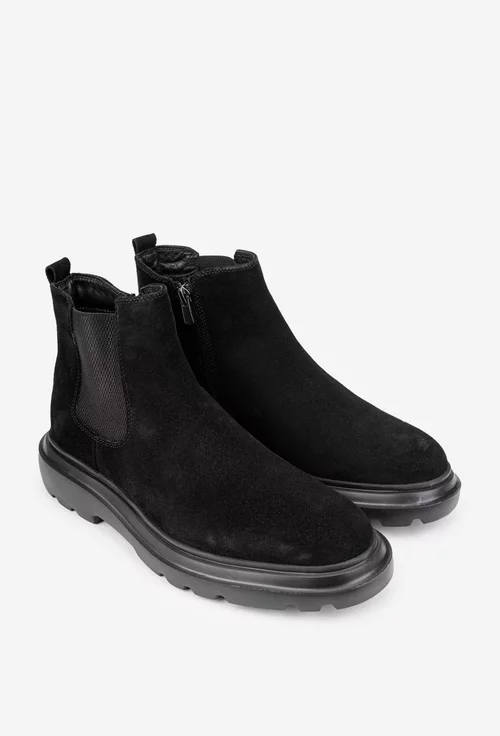 Ghete barbati din piele intoarsa cu fermoar si elastic