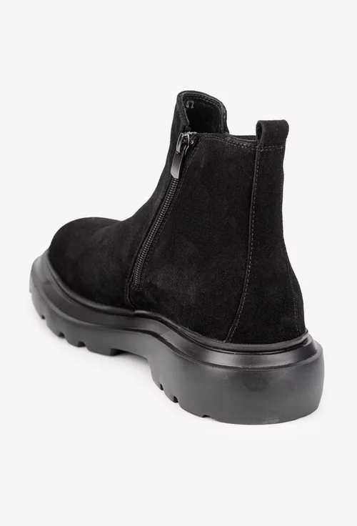 Ghete barbati din piele intoarsa cu fermoar si elastic