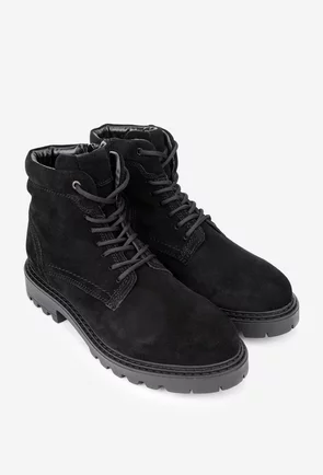 Ghete barbati din piele intoarsa neagra