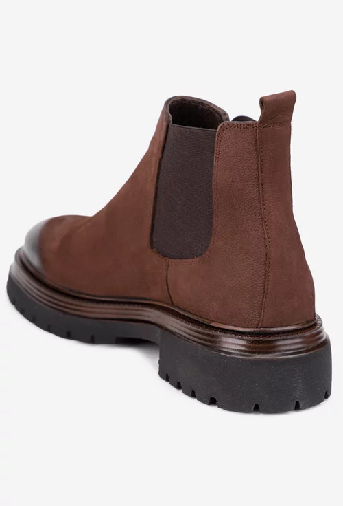 Ghete barbati din piele nabuc maro cu elastic