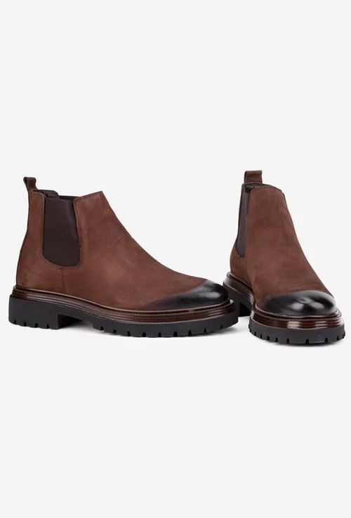 Ghete barbati din piele nabuc maro cu elastic