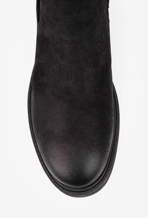 Ghete barbati din piele nabuc neagra cu elastic in laterale