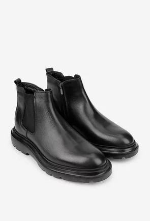 Ghete barbati din piele naturala cu fermoar si elastic