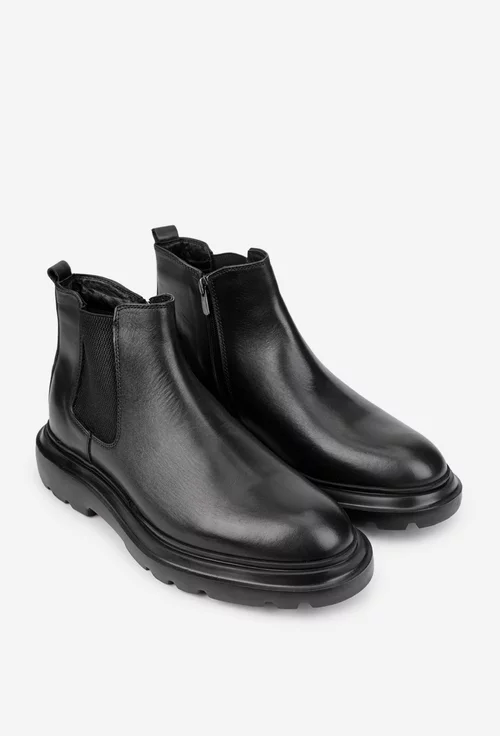 Ghete barbati din piele naturala cu fermoar si elastic