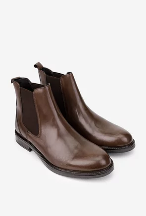 Ghete barbati din piele naturala maro cu elastic