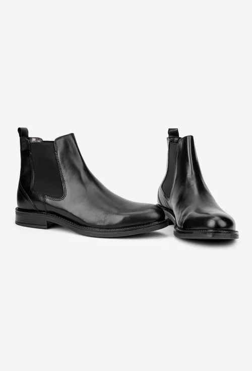 Ghete barbati din piele naturala neagra cu elastic