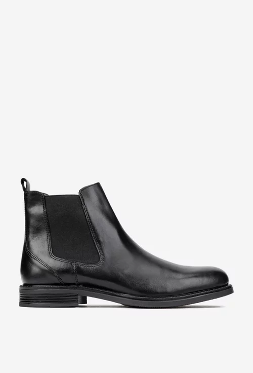 Ghete barbati din piele naturala neagra cu elastic