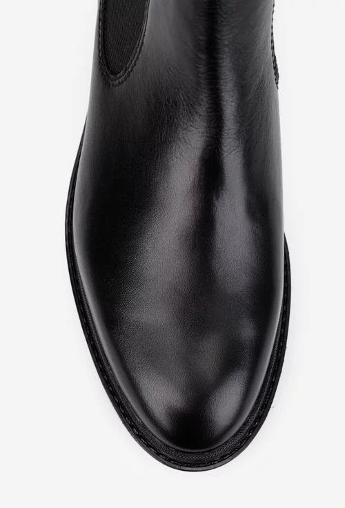 Ghete barbati din piele naturala neagra cu elastic in laterale
