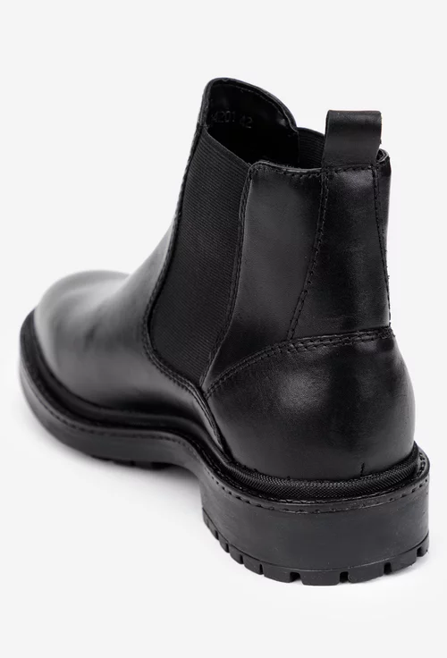 Ghete barbati din piele naturala neagra cu elastic in laterale