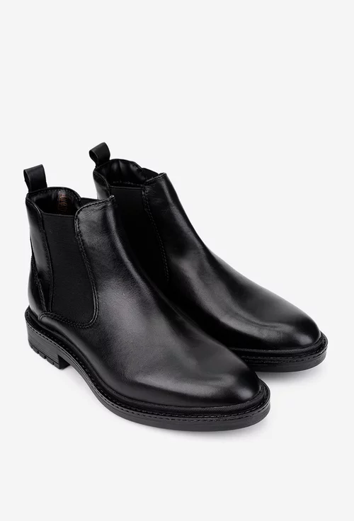 Ghete barbati din piele naturala neagra cu elastic in laterale