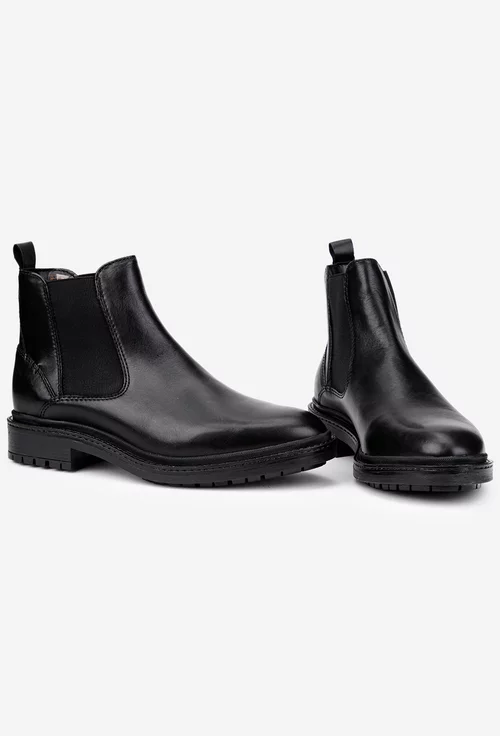 Ghete barbati din piele naturala neagra cu elastic in laterale