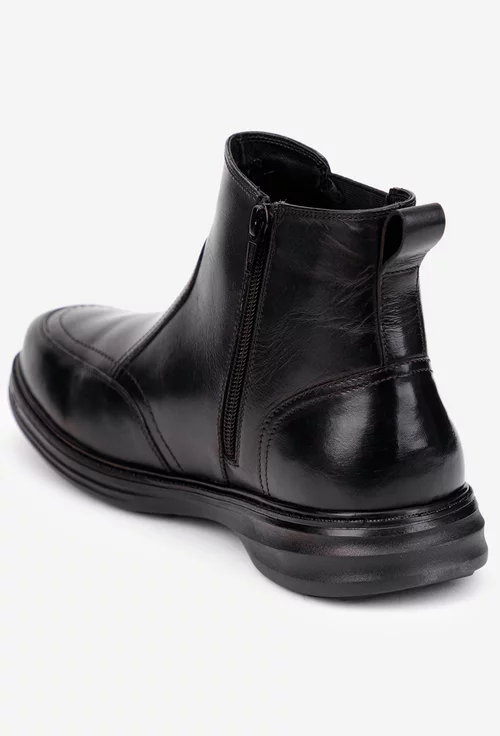 Ghete barbati din piele naturala neagra cu elastic si fermoar