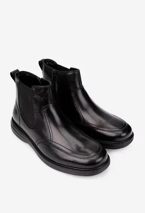 Ghete barbati din piele naturala neagra cu elastic si fermoar